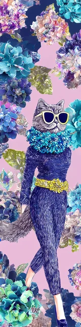Cat bookmarks illustration of a cat wearing sunglasses walking through flowers